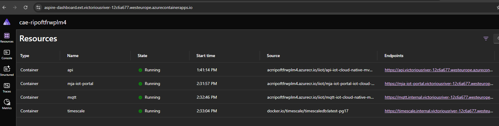 Aspire Dashboard in Azure Container Apps